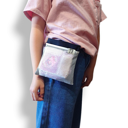 移動ポケット 撥水×メッシュ｜ピンク×選べるタグ｜ふたなし