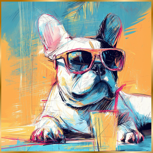 【原画】『ジグ公爵』（フレンチブルドッグ　犬　絵画） ドッグウィズパイナップル 80x80cm アート ｜【KARE】ドイツの家具