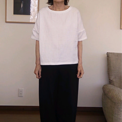 トリプルガーゼのＴシャツ　半袖～5分袖　ラウンドネック　オフホワイト 2枚目の画像