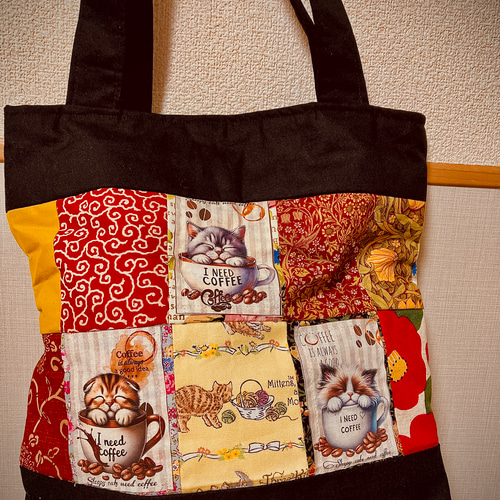 感謝価格 猫柄 パッチワーク トートバッグ エコティッシュカバー 巾着