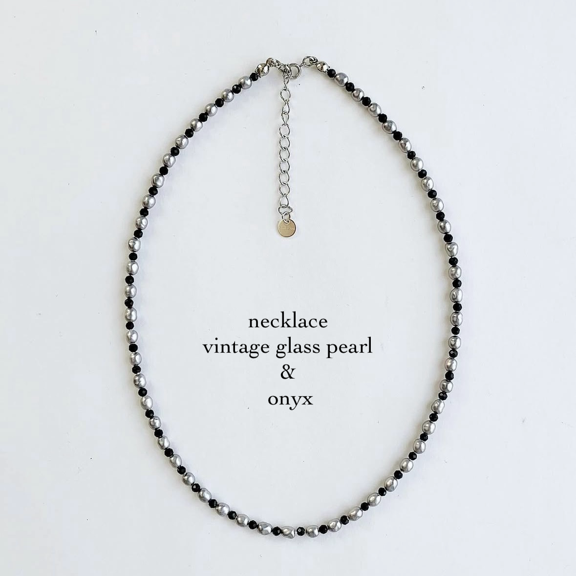 【在庫限り】necklace/vintage glass pearl & onyx アレルギー対応