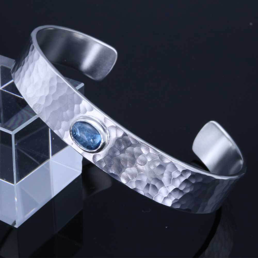 バングル メンズ 丸 鎚目 槌目 バングル 12mm幅 天然石付き シルバー シンプル S/M/L B-84