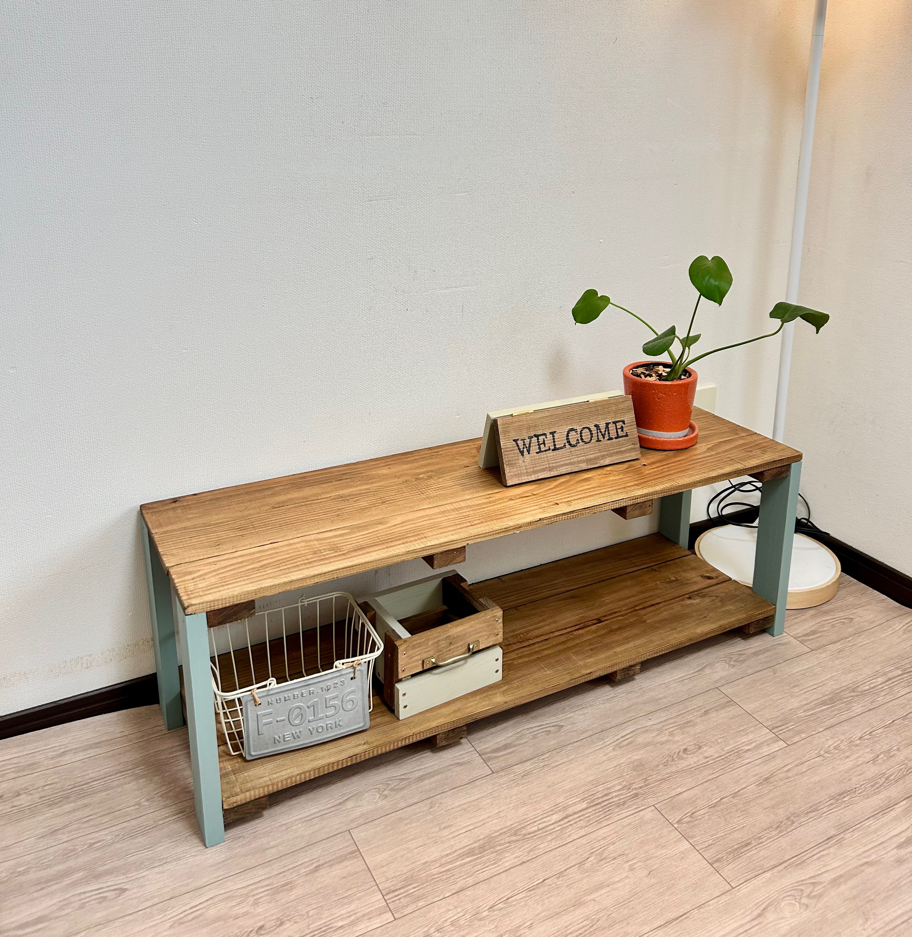 【送料込み】ウッドラック　ピスタチオグリーン　2段ラック　テレビボード　ディスプレイ棚