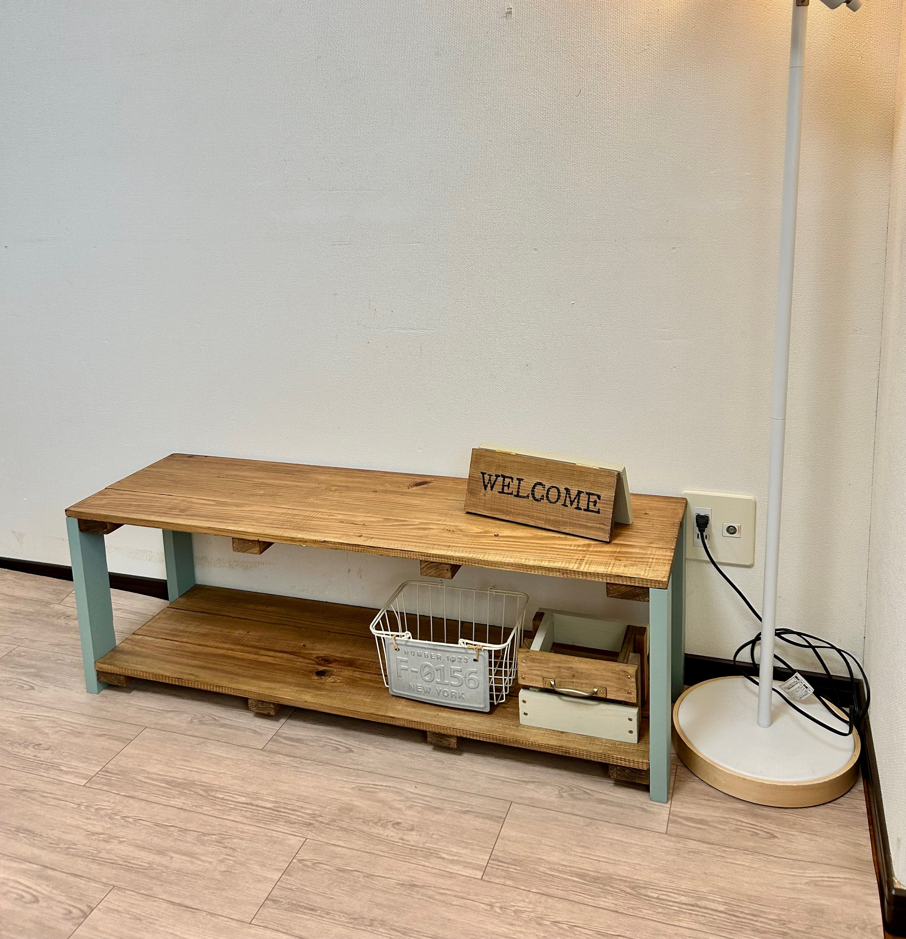 【送料込み】ウッドラック　ピスタチオグリーン　2段ラック　テレビボード　ディスプレイ棚