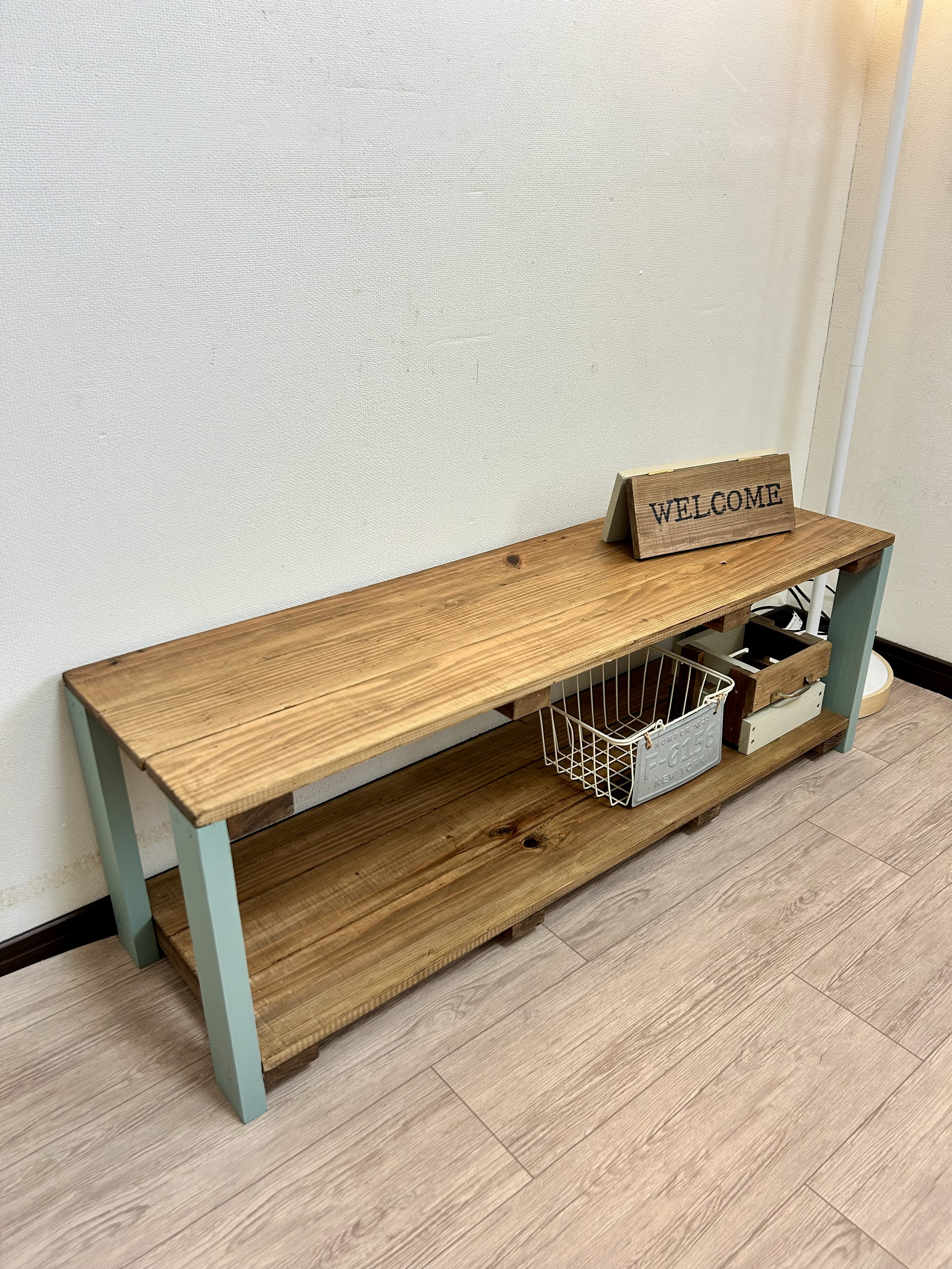 【送料込み】ウッドラック　ピスタチオグリーン　2段ラック　テレビボード　ディスプレイ棚