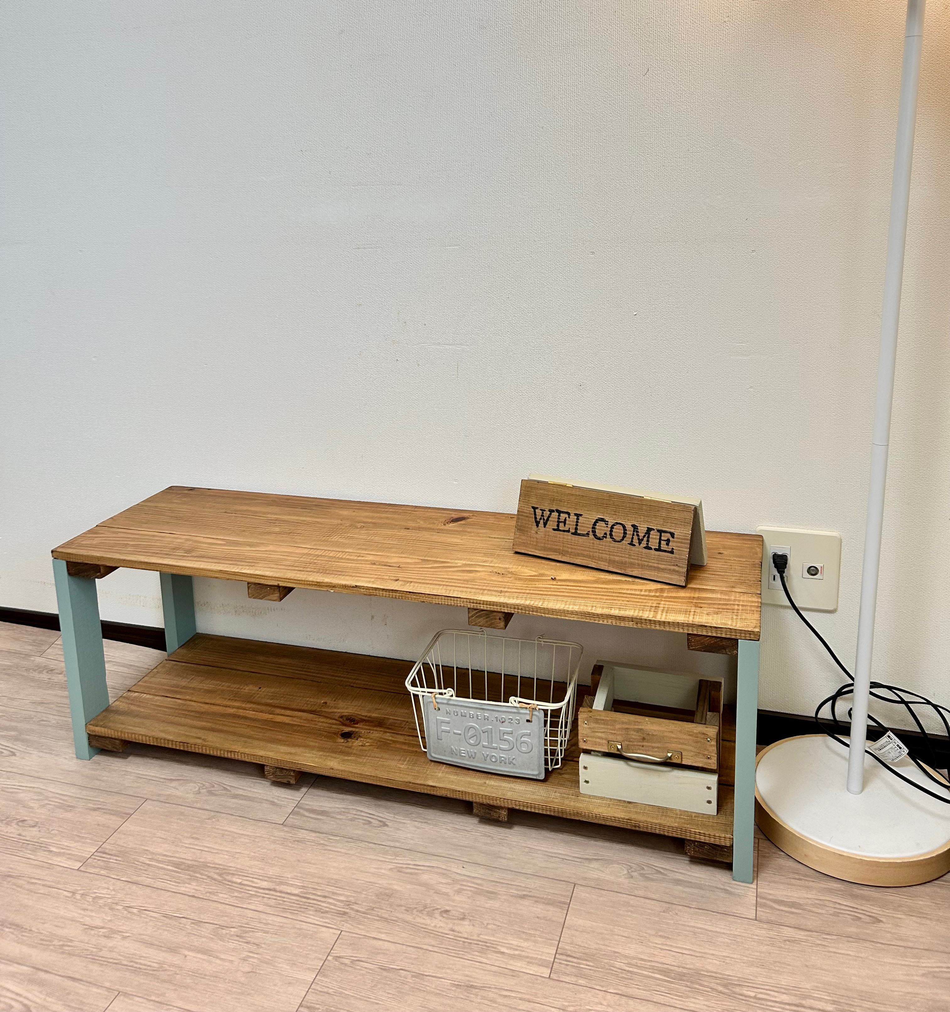 【送料込み】ウッドラック　ピスタチオグリーン　2段ラック　テレビボード　ディスプレイ棚