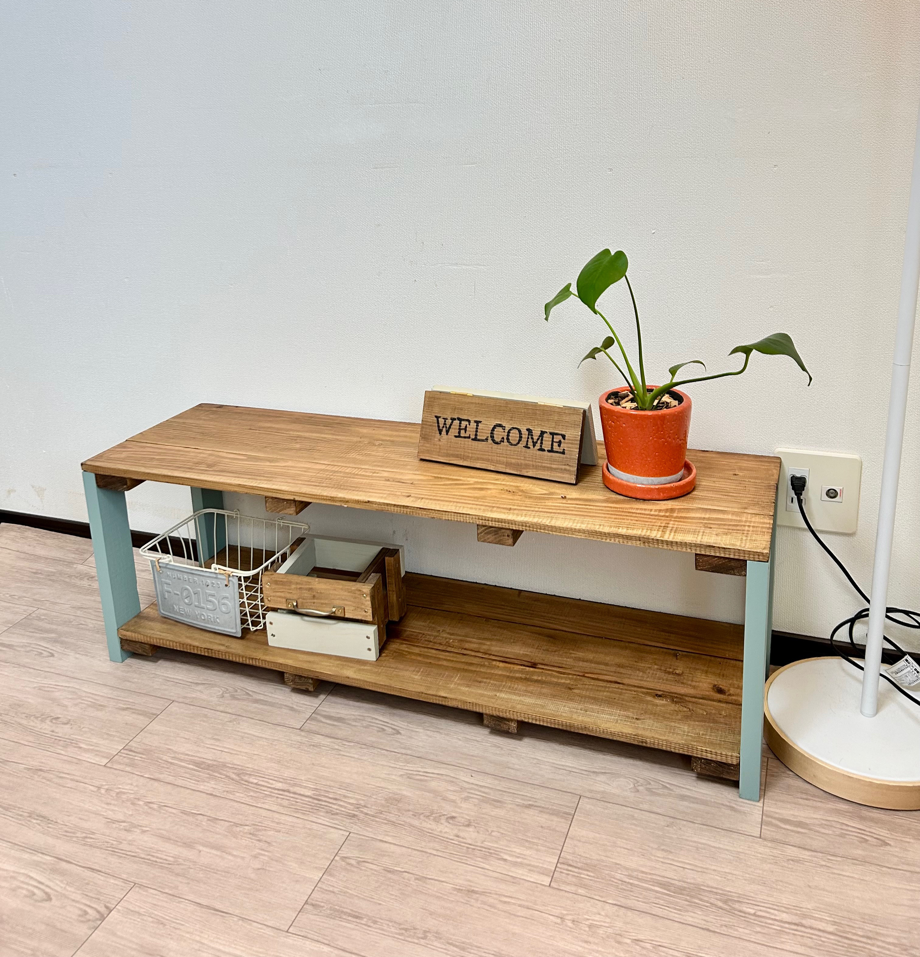 【送料込み】ウッドラック　ピスタチオグリーン　2段ラック　テレビボード　ディスプレイ棚