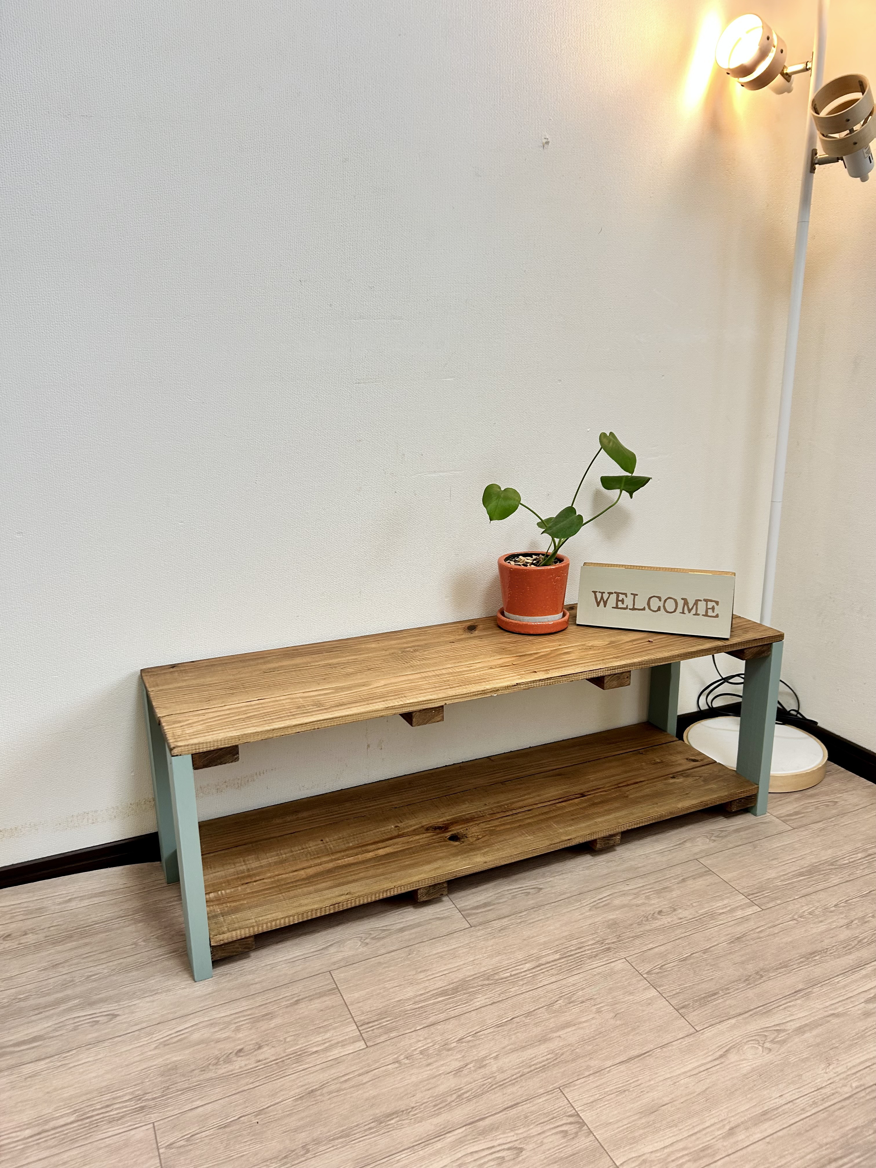 【送料込み】ウッドラック　ピスタチオグリーン　2段ラック　テレビボード　ディスプレイ棚