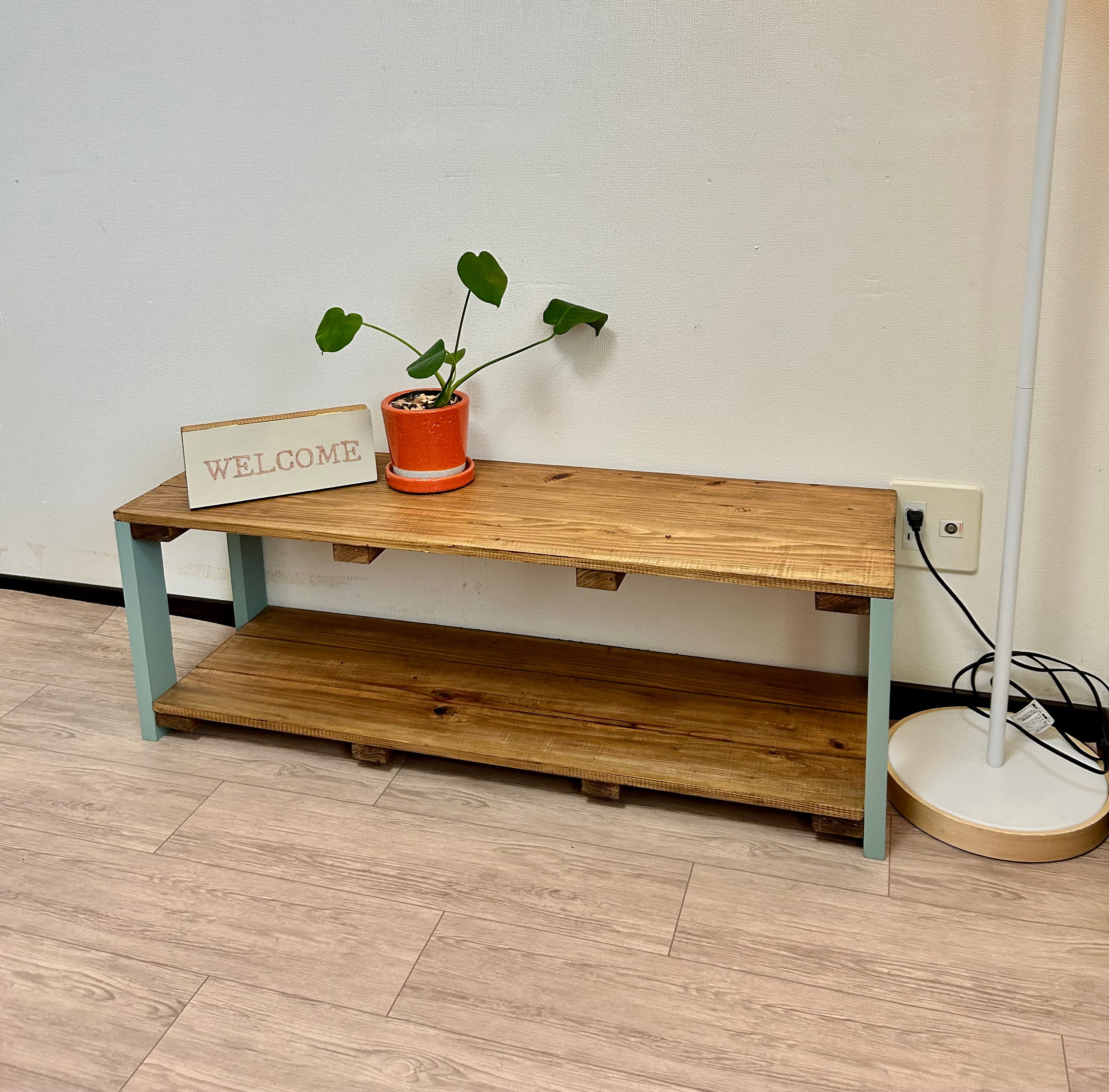 【送料込み】ウッドラック　ピスタチオグリーン　2段ラック　テレビボード　ディスプレイ棚