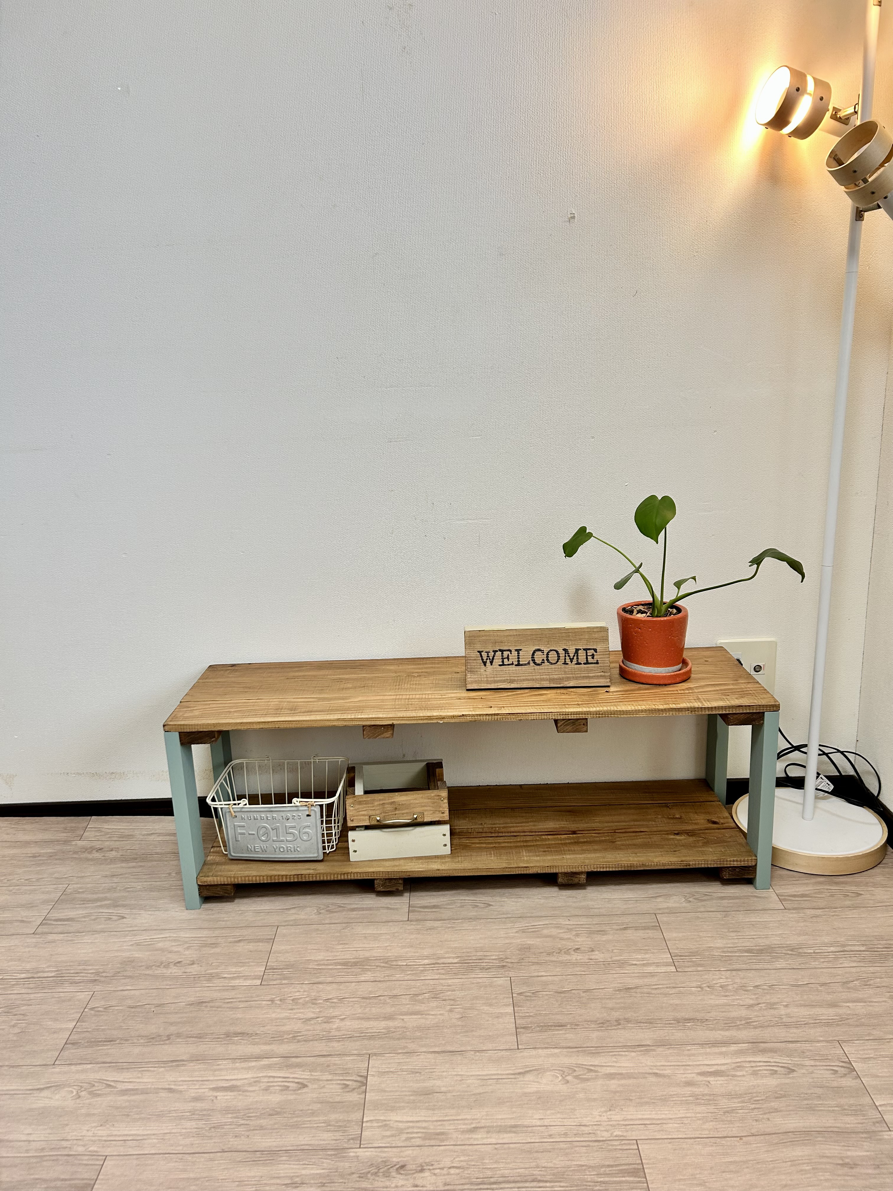 【送料込み】ウッドラック　ピスタチオグリーン　2段ラック　テレビボード　ディスプレイ棚