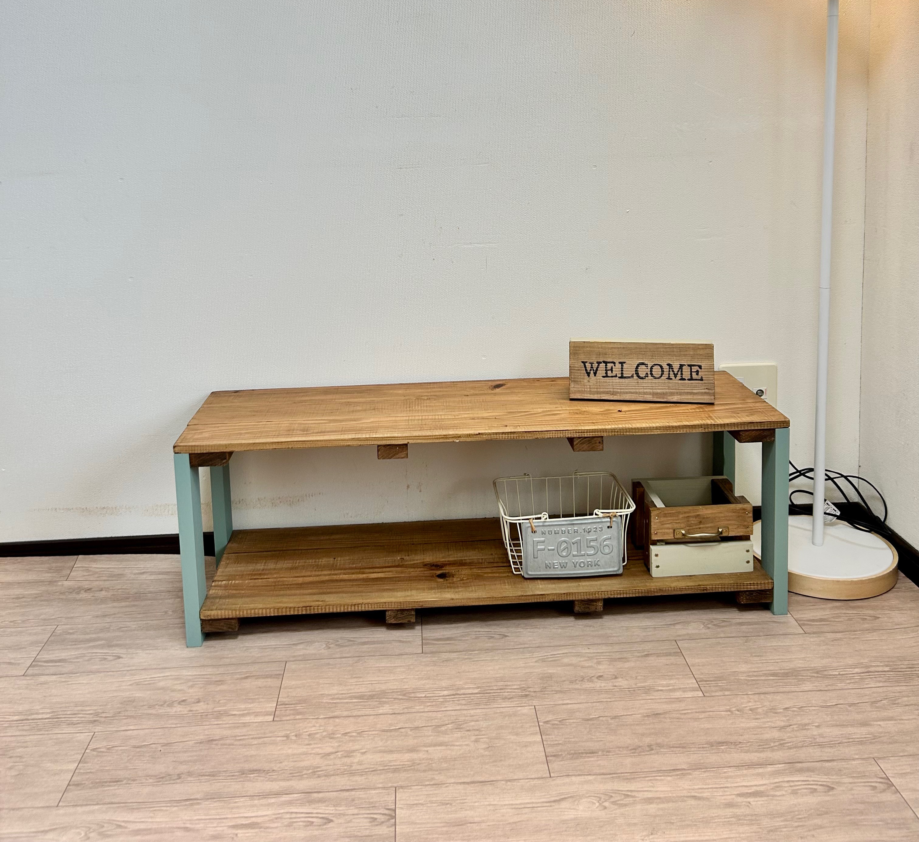 【送料込み】ウッドラック　ピスタチオグリーン　2段ラック　テレビボード　ディスプレイ棚