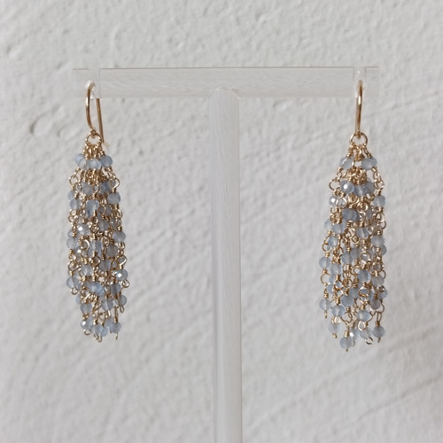 145 ブルーパープル系盛りカボション✖︎ビーズタッセル　ピアスorイヤリング ブルーカラージェード タッセルシリーズ 14kgfピアス/イヤリング