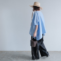 冷感｜二の腕カバー＆ゆったりシルエット｜リネン100％ブラウス｜ブルー｜夏の一枚｜T0183 9枚目の画像