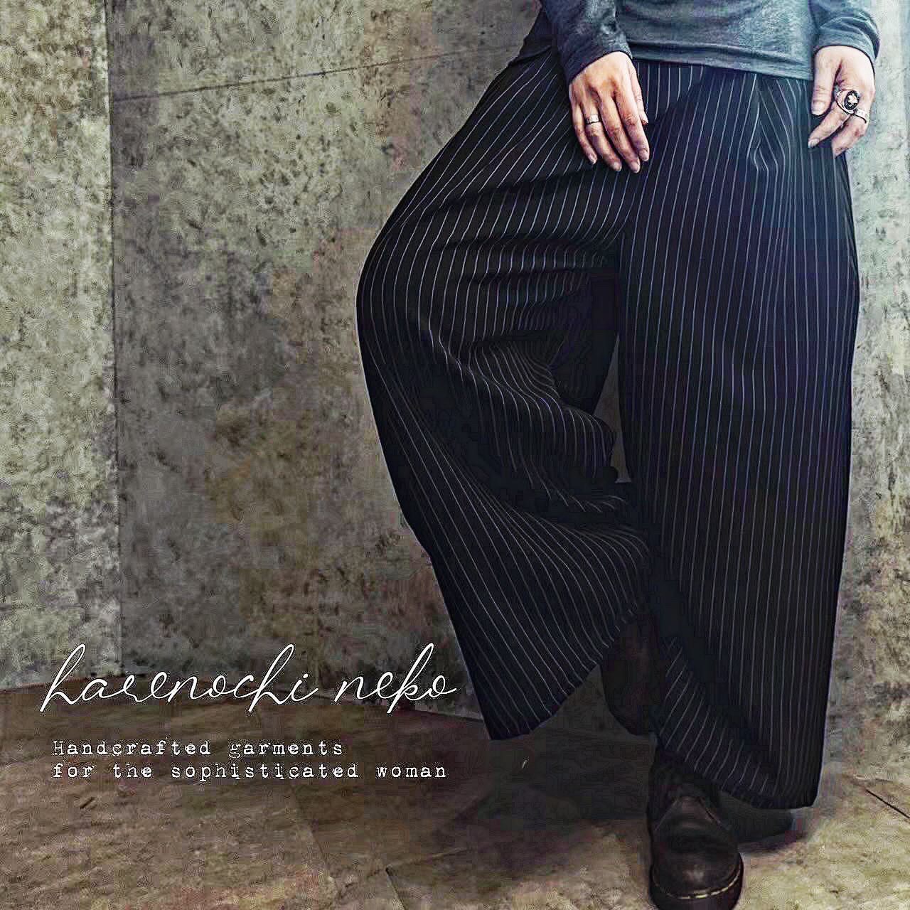 ■10日内発送■【12/11再販】「最高幅！モードに着まわすワイドパンツ」バギーパンツ ウエストゴム ピンストライプ 冬