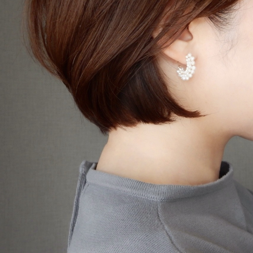 〖ファンフープ〗淡水パールピアス/イヤリング（ホワイト）14kgf【1690】