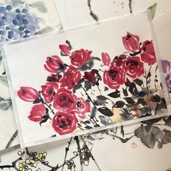 5,500『Bed of Roses〜庭に咲くバラ』薔薇 墨絵アート 水墨画