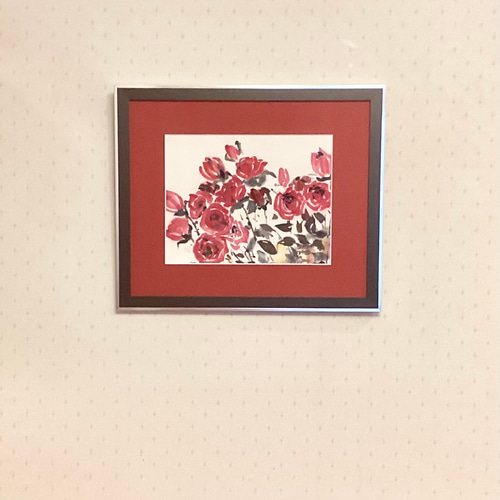 大切な人へのギフト探し 5,500『Bed of 水墨画 墨絵アート Roses〜庭に咲くバラ』薔薇 絵画