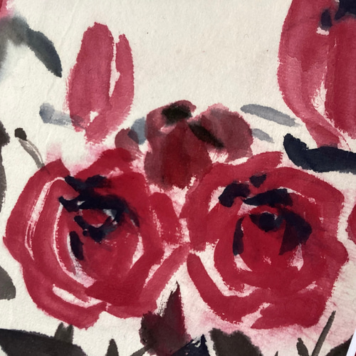 5,500『Bed of Roses〜庭に咲くバラ』薔薇 墨絵アート 水墨画