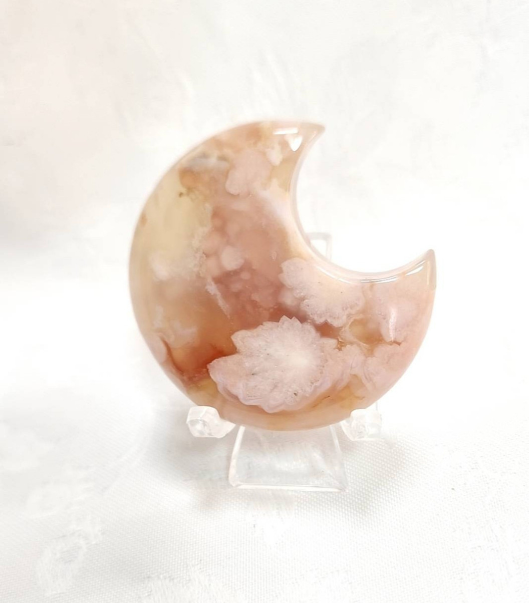 桜メノウ◇チェリーブロッサムアゲート◇月型◇握り石◇天然石