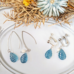 アクアマリンカービング＊ピアスorイヤリング