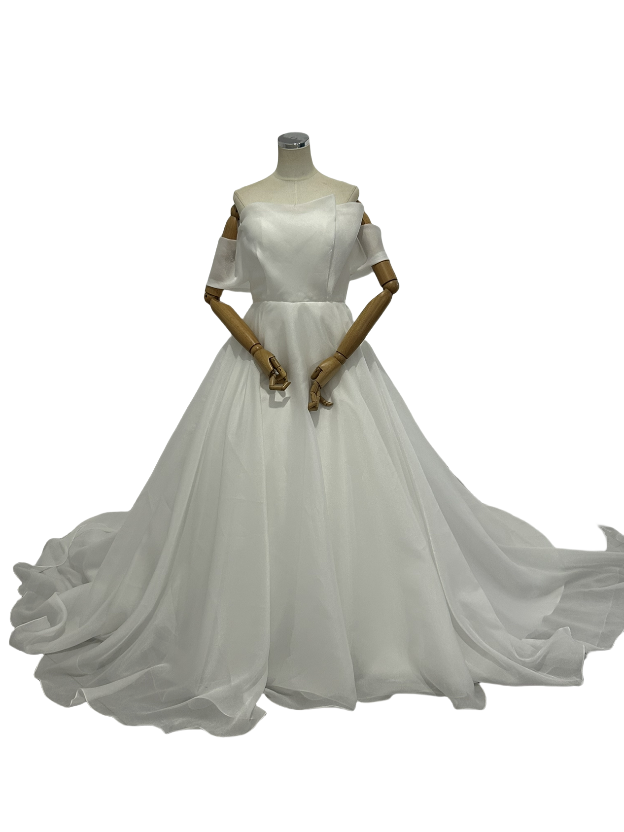 美品！憧れのウエディングドレス Aラインドレス エンパイアライン 上質オーガンジー パーティードレス 前撮り/結婚式