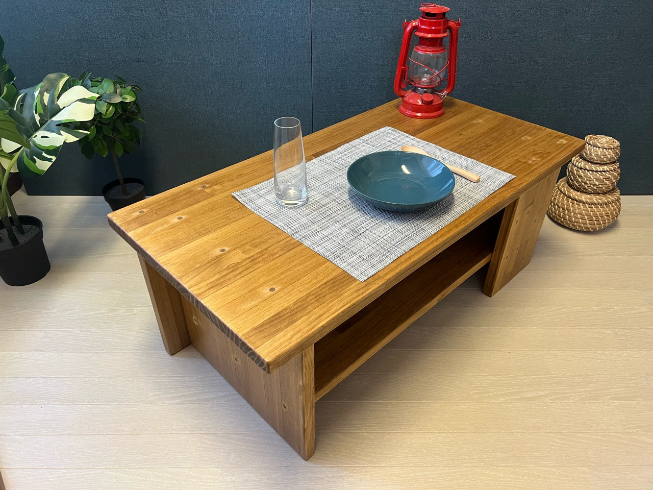 【送料無料】 ローテーブル 木組棚付き 90cm 45cm パイン エボニー