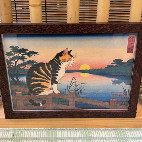 創作浮世絵和紙 三毛猫と夕日 イラスト 長門屋保寿 通販 19177836