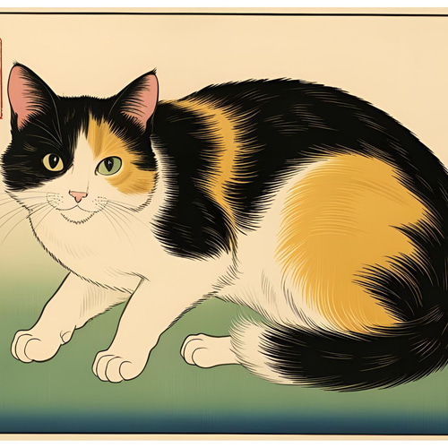 創作浮世絵和紙 若い三毛猫 イラスト 長門屋保寿 通販 19177851