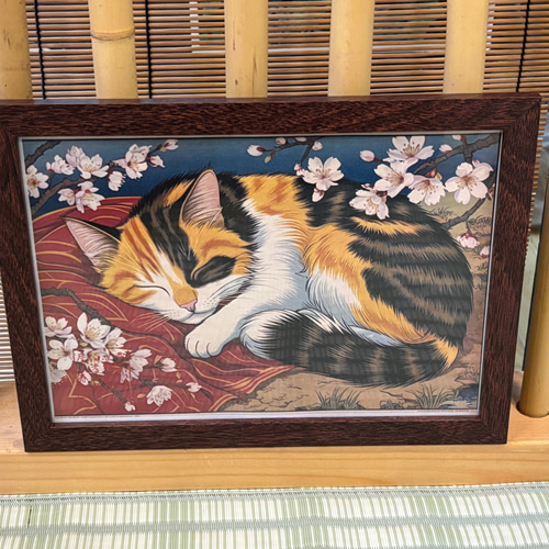 創作浮世絵和紙 夢を見る三毛猫 イラスト 長門屋保寿 通販 19177915