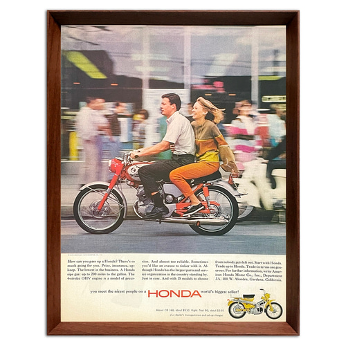 ホンダ オートバイ 1960年代 アメリカ ヴィンテージ 広告 額付