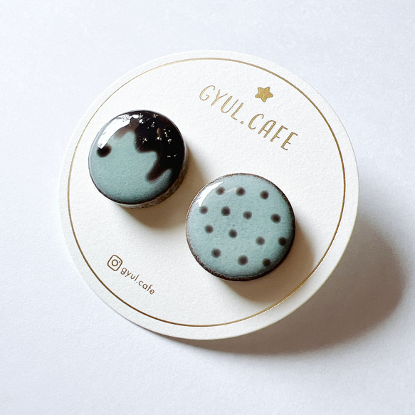 チョコミント ピアス / イヤリング 美濃焼 タイル くすみカラー 2枚目の画像