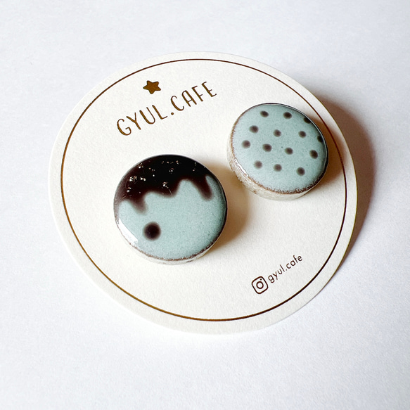 チョコミント ピアス / イヤリング 美濃焼 タイル くすみカラー 3枚目の画像