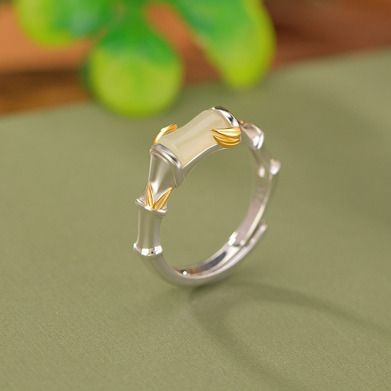 シルバー925  プレミアム　竹節　翡翠　リング　指輪　silver925 フリーサイズ　大きさ調整可能