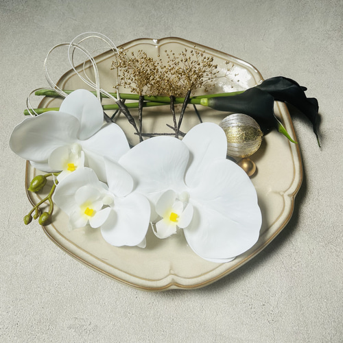 カサブランカと胡蝶蘭の大人の和洋ブーケ/ウェディングブーケ|造花