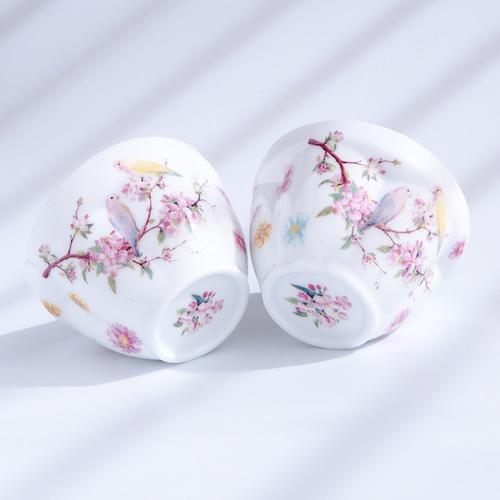 桜と小鳥の湯呑みセット ／ペア カップ ギフト 母の日 プレゼント 花