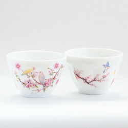 桜と小鳥の湯呑みセット ／ペア カップ ギフト 母の日 プレゼント 花