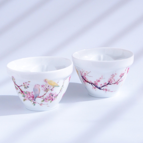 桜と小鳥の湯呑みセット ／ペア カップ ギフト 母の日 プレゼント 花