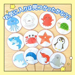 【完成品】ペープサート 海のいきもの シルエットクイズ 保育教材 出し物 誕生会 6枚目の画像
