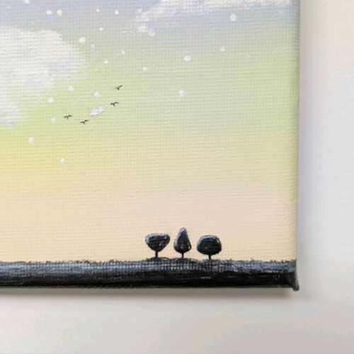 原画『朝の光は希望のはじまり』ミニキャンバス 朝日 空 木 鳥
