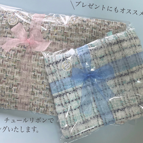 リントンツイードSサイズマチなしミニトートバッグダークネイビー×フェザー リントンツイードSサイズマチなしミニトートバッグダーク