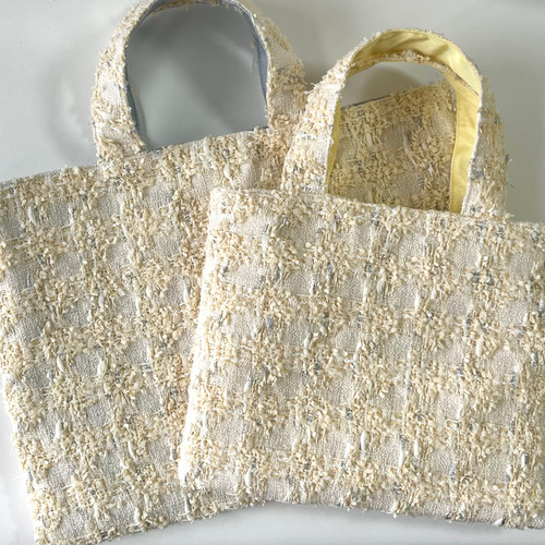 リントンツイードSサイズマチなしミニトートバッグクリームホワイト