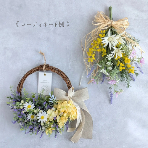breath of spring ミモザとフランネルフラワーのスワッグ　37cm breath of spring ミモザとフランネルフラワーのスワッグ 37cm