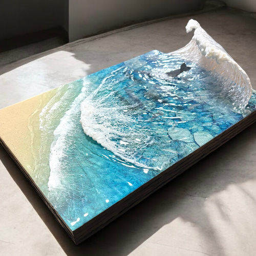 イルカとビッグウェーブ> N005 超立体 沖縄の海 レジンアート