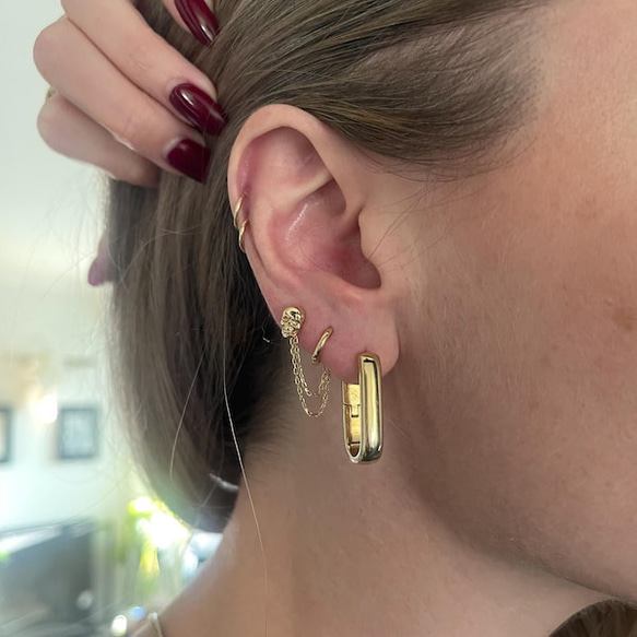 14K金 ゴールドフープリング イヤリング ラブレット ジャケット ピアス ペンダント 鎖 チェーン チャーム 9枚目の画像