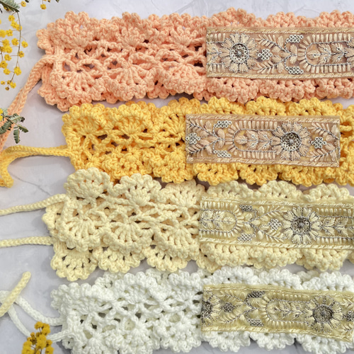 インド刺繍リボンのヘアバンド かぎ針編み 全11色 ヘアバンド