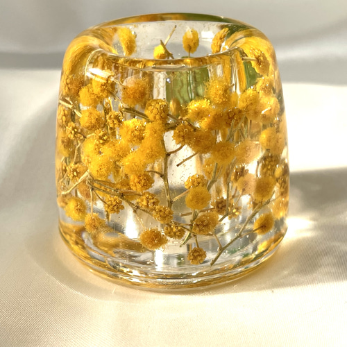 ✨ ミモザと五つ葉クローバー✨幸せを届けるハーバリウムペン立て✨ L