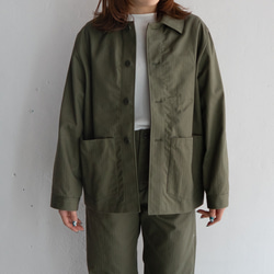 cotton herringbone coverall jacket/olive drab 1枚目の画像