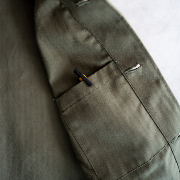 cotton herringbone coverall jacket/olive drab 12枚目の画像