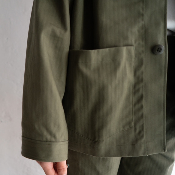 cotton herringbone coverall jacket/olive drab 3枚目の画像