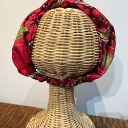 インド／オールドサリーのアップサイクルヘアバンド　レッドボタニカル 3枚目の画像